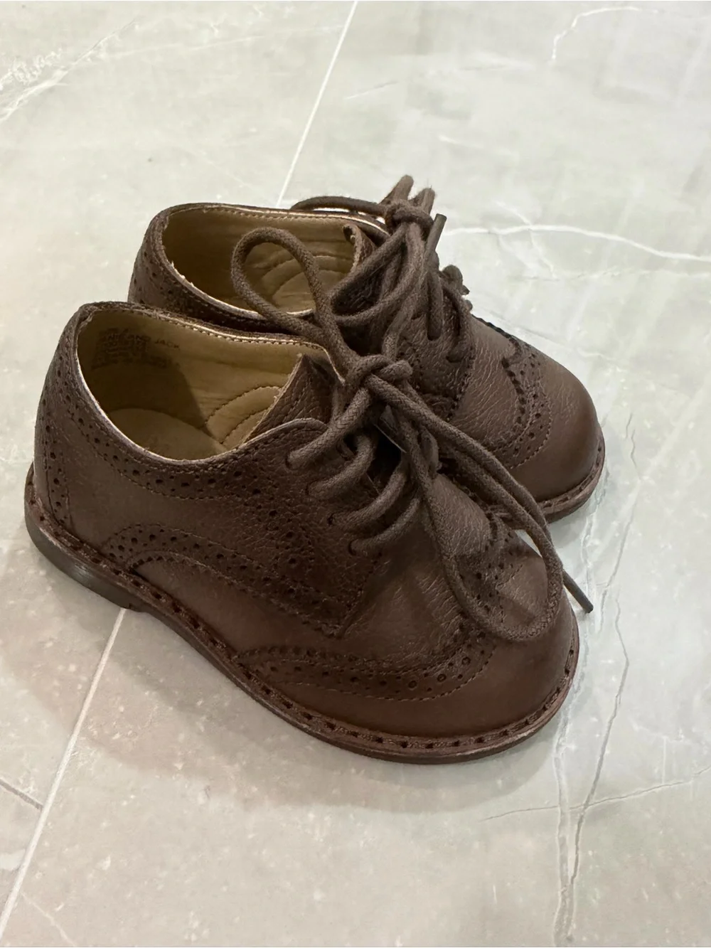 Janie and Jack Brown Leather Brogue Lace-Up Shoes